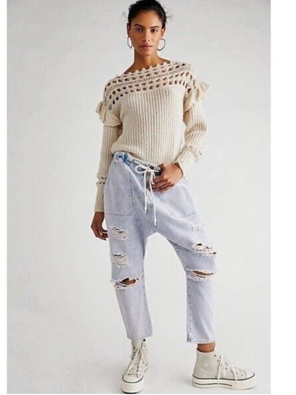 One Teaspoon Drop Crotch Light Blue Shabby Kingpin Distressed Boyfriend Jeans M